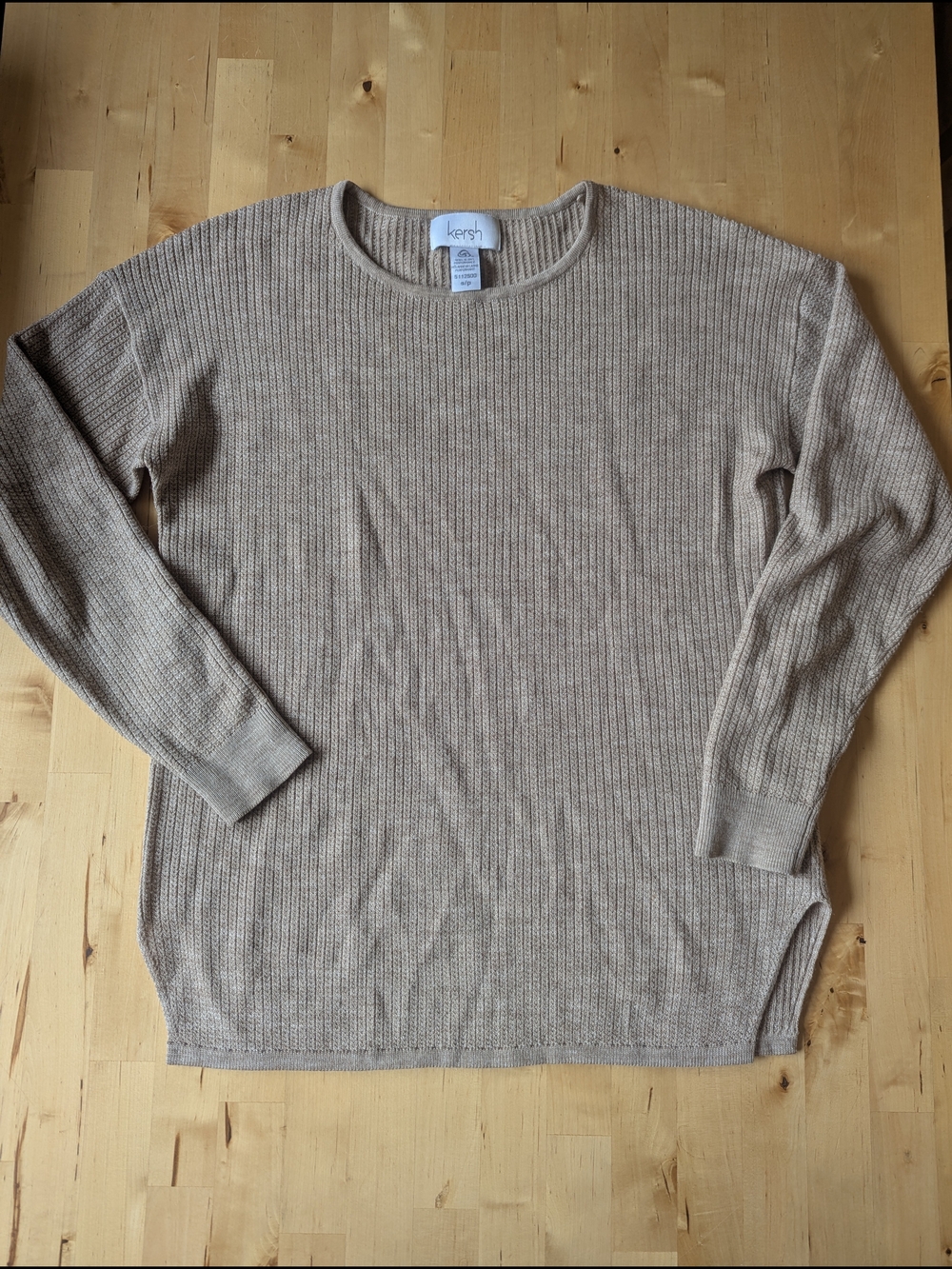 Kersh Sweater Ribbed Knit Tan & Beige Sweater, Size: S, Wool Blend